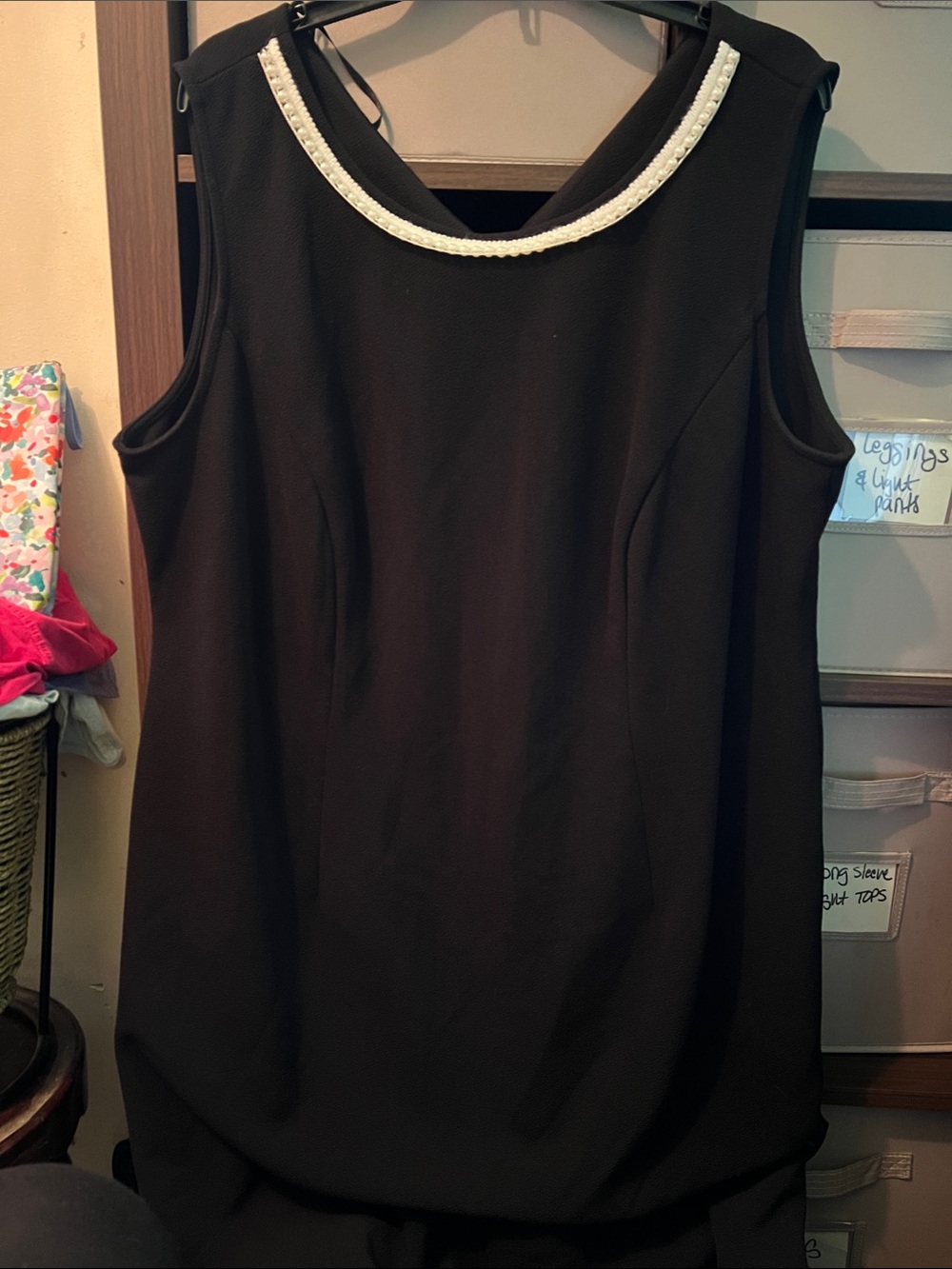 Black Sleeveless Midi Dress with Pearl Trim